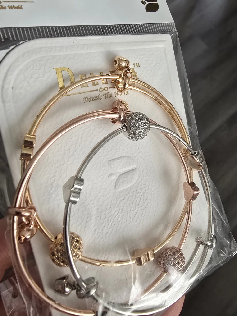 Bracelet Bangle Set Of 3 Silver Gold & Rose Gold Fashion Jewelry Runway Stainles